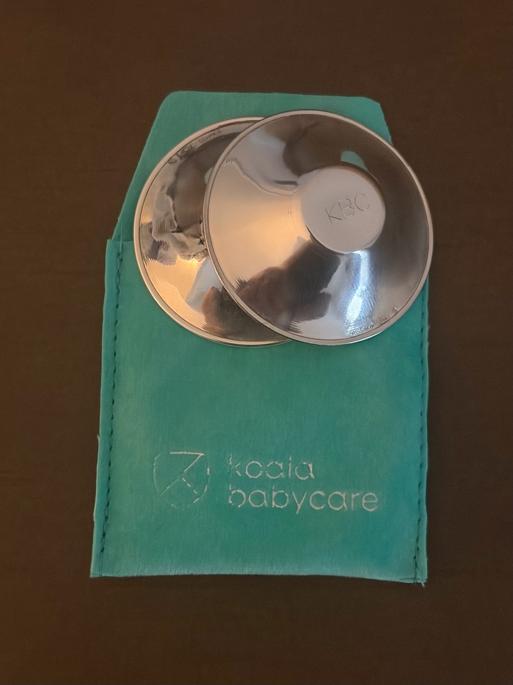 Silver Nursing cups with Teal Storage Pouch